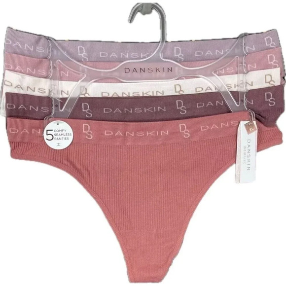 Danskin XL Fall Colors Logo Waistband Ribbed Seamless Stretch Thong Panties-5 PK - Picture 2 of 4